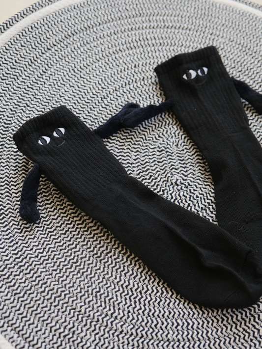 Hold Hands With Me embroidery socks - black